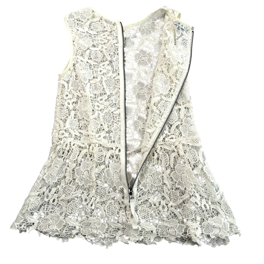 Sheer Floral Lace Crochet Top Sz S Ivory Sleeveless Boho Chic Cottage Country - Picture 6 of 9